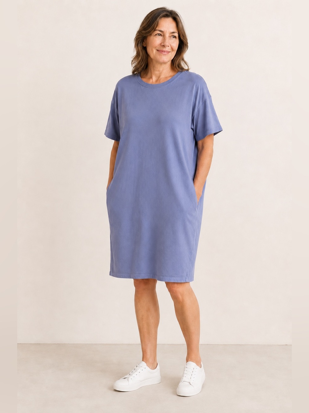Eileen Fisher Periwinkle Cotton T-Shirt Pocket Dress M
